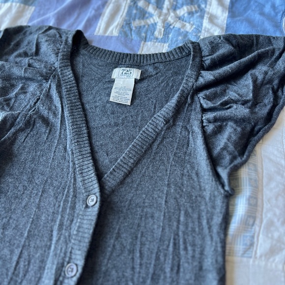 Vintage 725 Originals Womens Charcoal Cozy Core Coquette Ruffled Sleeve Cardigan - Picture 2 of 11